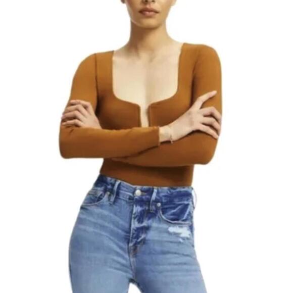 Good American Pants - Good American Brown U-Ring Long Sleeve Bodysuit - Size - 2
